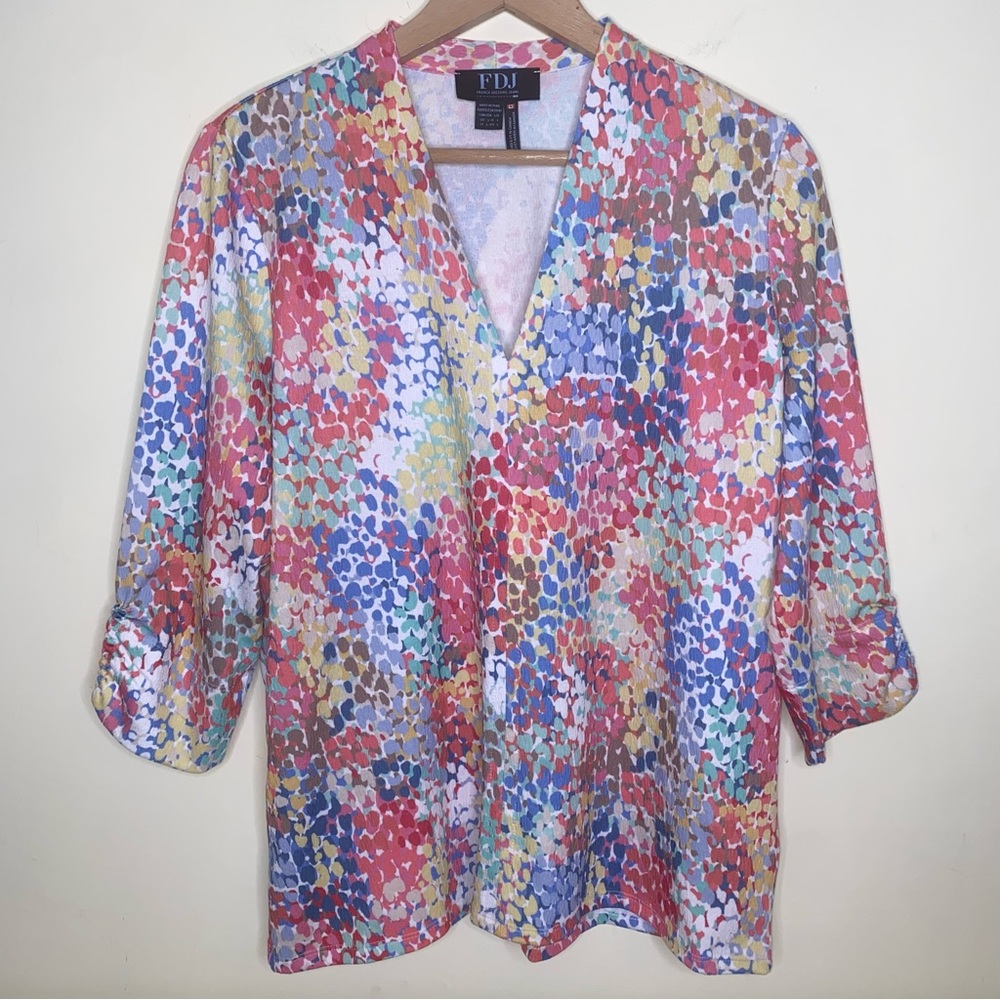 FDJ French Dressing Jeans Size Large Multicolor Patterned Top with 3/4 Sleeves